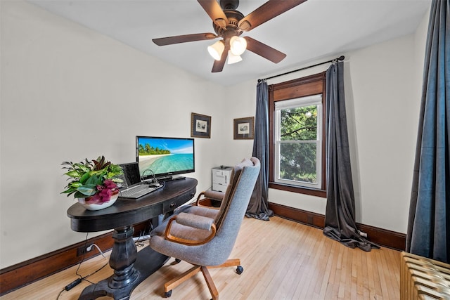 96 E Main St, Port Jervis, NY 12771 - office area featuring baseboards, ceiling fan, and hardwood / wood-style flooring