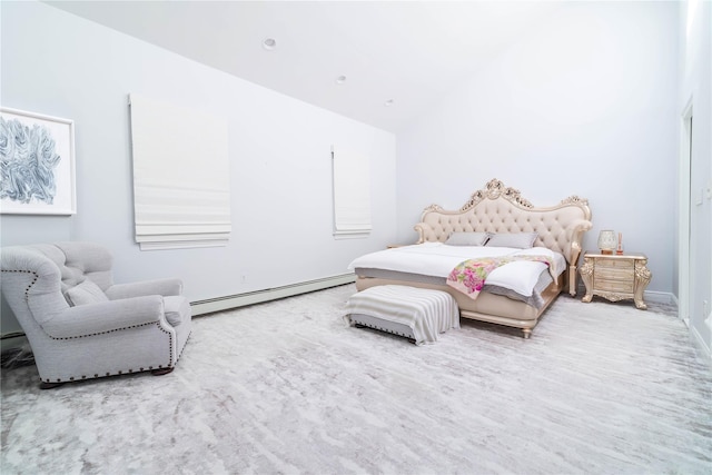 5 Samuel Ct, Syosset, NY 11791 - bedroom with a baseboard radiator, wood finished floors, baseboards, and lofted ceiling