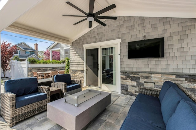 view of patio with an outdoor hangout area and ceiling fan