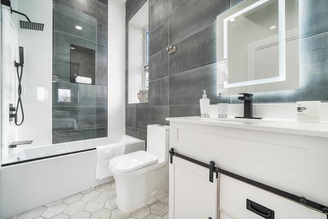 260 Main St, Goshen, NY 10924 - full bathroom featuring toilet, tile patterned flooring, vanity, and shower / tub combination