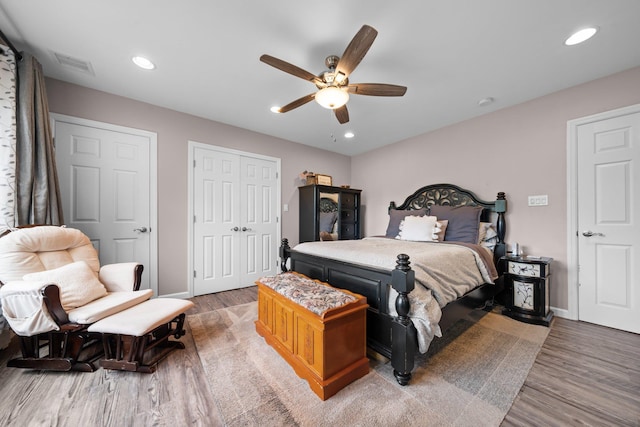 142 Rte 25a, Shoreham, NY 11786 - bedroom with light wood-style flooring, recessed lighting, a closet, a ceiling fan, and baseboards