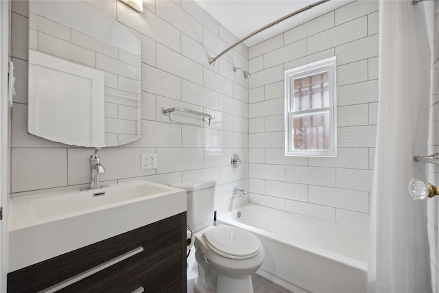 43-28 196th St, Flushing, NY 11358 - bathroom featuring toilet, tile walls, shower / bathtub combination with curtain, and vanity