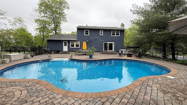 8 Rolling Way, New City, NY 10956 - view of swimming pool featuring a patio area, entry steps, a fenced in pool, and fence