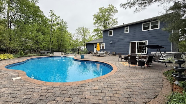 8 Rolling Way, New City, NY 10956 - view of swimming pool with a patio area, outdoor dining area, a fenced in pool, and fence