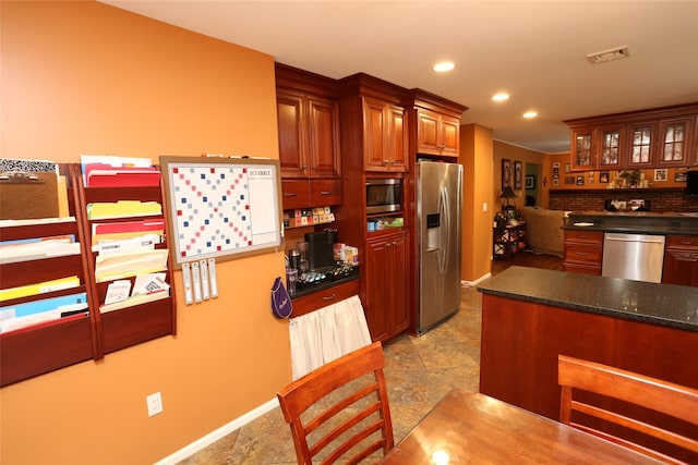 8 Rolling Way, New City, NY 10956 - kitchen with recessed lighting, stone finish floor, baseboards, visible vents, and appliances with stainless steel finishes