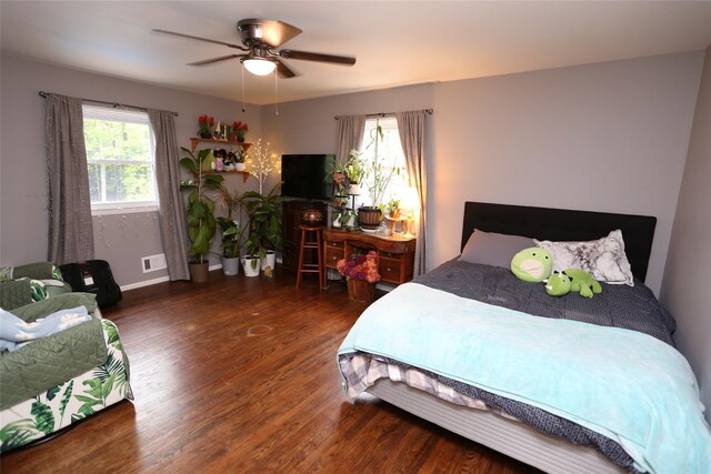 8 Rolling Way, New City, NY 10956 - bedroom featuring baseboards, visible vents, wood finished floors, and a ceiling fan