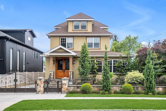 149-02 11th Ave, Whitestone, NY 11357 - view of front of house featuring stucco siding, a gate, and roof with shingles