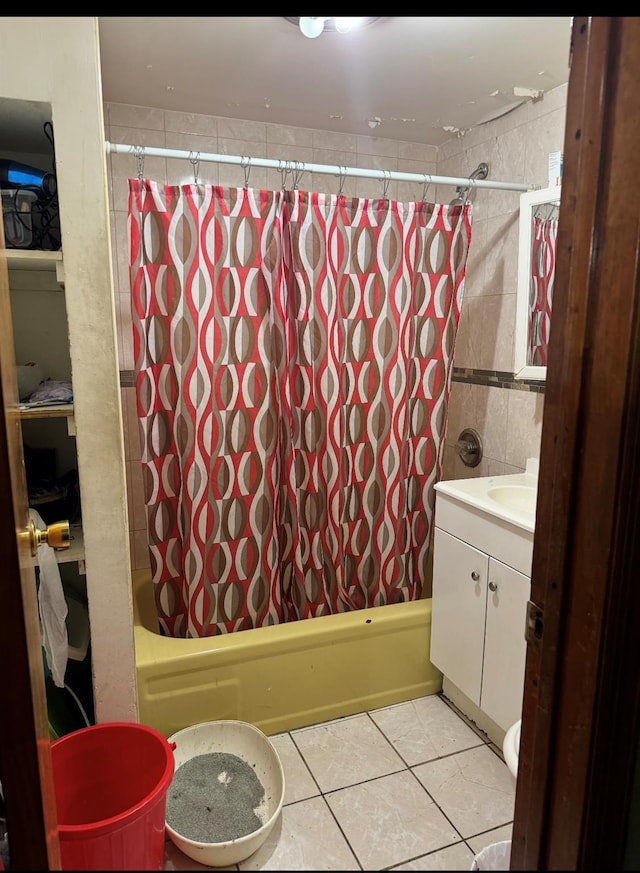 87-17 95th Ave, Ozone Park, NY 11416 - bathroom featuring tile patterned floors, shower / bath combo, and vanity