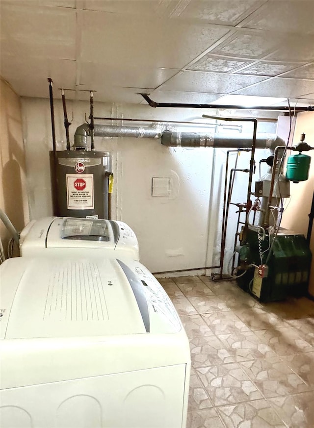8260 266th St, Glen Oaks, NY 11004 - washroom featuring independent washer and dryer, gas water heater, and a heating unit