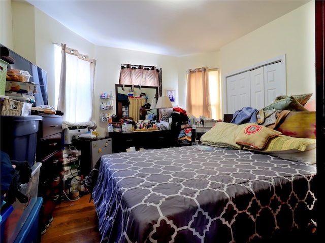 bedroom with a closet and wood finished floors