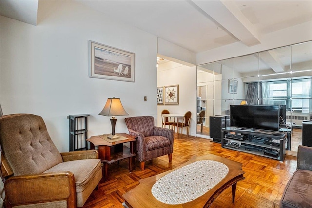 62-15 53rd Ave Unit Lgd, Maspeth, NY 11378 - living area with beamed ceiling