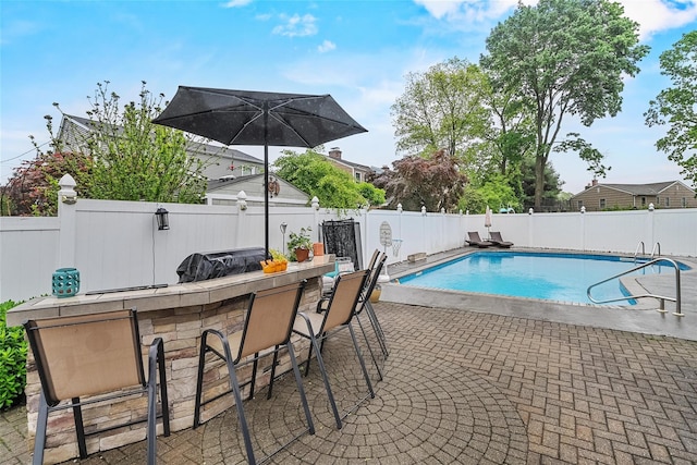 view of pool with a fenced backyard and a patio
