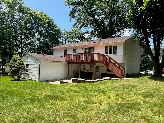 45 Princeton Dr, Tappan, NY 10983 - rear view of house with a wooden deck, stairs, and a yard