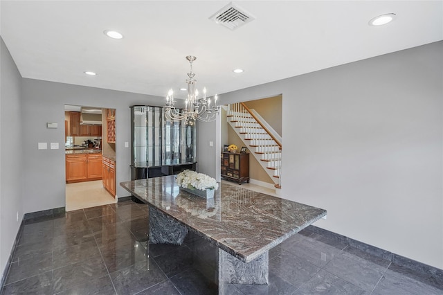 12 Barbera Rd, Commack, NY 11725 - dining room with stairway, baseboards, a chandelier, and recessed lighting