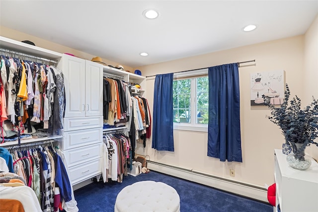 12 Barbera Rd, Commack, NY 11725 - walk in closet with a baseboard heating unit and dark colored carpet