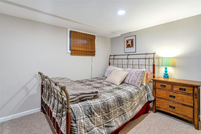 bedroom featuring carpet, baseboards, and recessed lighting