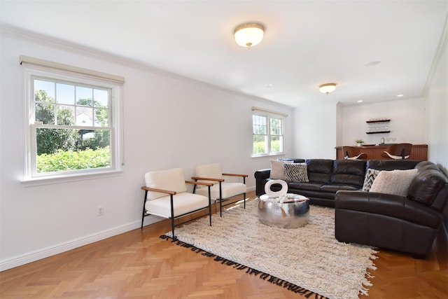 668 Francis St, Pelham, NY 10803 - living area featuring baseboards and ornamental molding