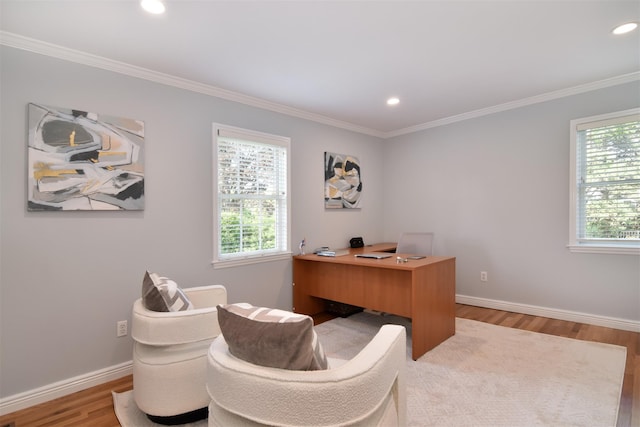 668 Francis St, Pelham, NY 10803 - home office with healthy amount of natural light, wood finished floors, ornamental molding, recessed lighting, and baseboards
