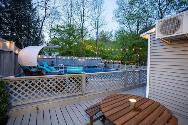 7181 County Highway 7, Roscoe, NY 12776 - deck featuring a cooling unit, a fenced backyard, and view of wooded area