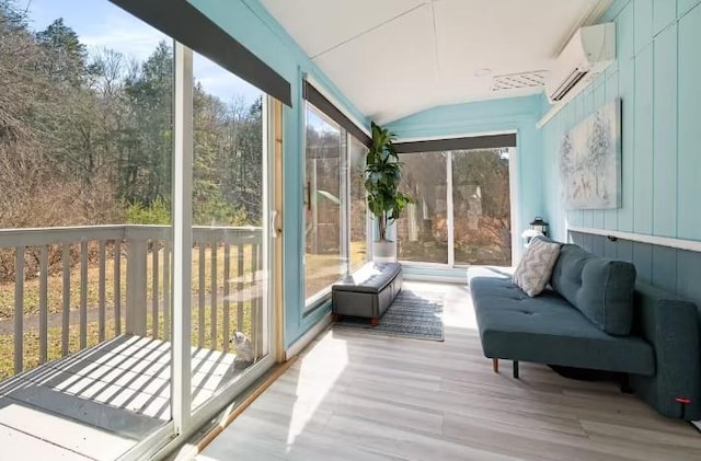 7181 County Highway 7, Roscoe, NY 12776 - sunroom featuring a wall unit AC, healthy amount of natural light, and vaulted ceiling