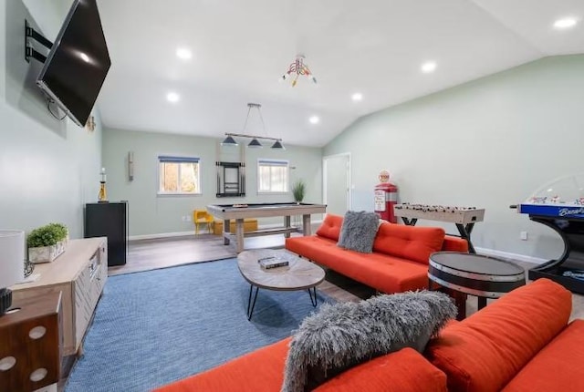 7181 County Highway 7, Roscoe, NY 12776 - living area with lofted ceiling, billiards, recessed lighting, and baseboards