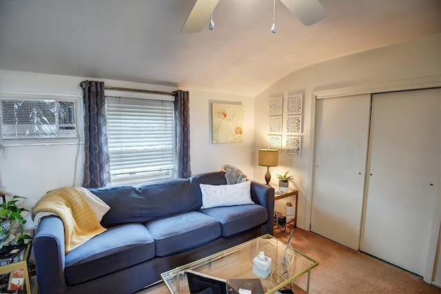 21 Potter Ln, Levittown, NY 11756 - carpeted living area with a ceiling fan and lofted ceiling