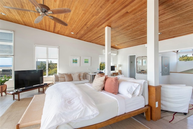 592 Ocean Walk, Fire Island Pines, NY 11782 - bedroom with wooden ceiling, wood finished floors, lofted ceiling, and multiple windows