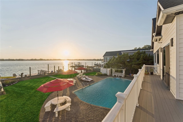 894 S Long Beach Ave, Freeport, NY 11520 - swimming pool featuring a water view, a yard, and a dock