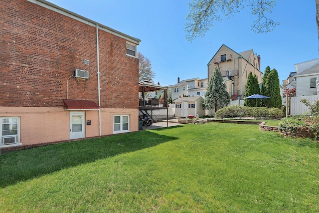 63 Laurel Pl, Yonkers, NY 10704 - view of yard with an outbuilding, a wall mounted air conditioner, a residential view, a gazebo, and a storage shed