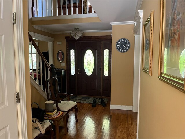 36VANDERBILT 36 Vanderbilt Ave, Saint James, NY 11780 - entrance foyer featuring healthy amount of natural light, wood finished floors, stairway, crown molding, and baseboards