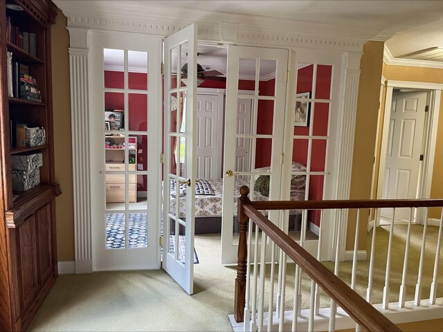 36VANDERBILT 36 Vanderbilt Ave, Saint James, NY 11780 - corridor featuring carpet floors, french doors, crown molding, and baseboards