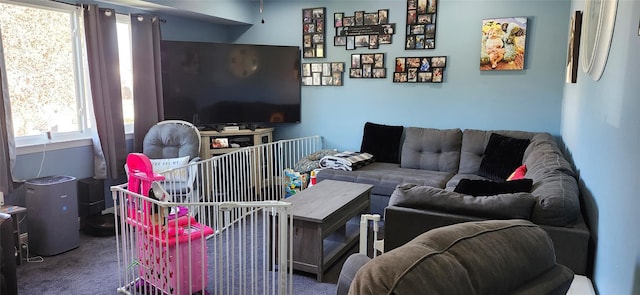 living room featuring carpet