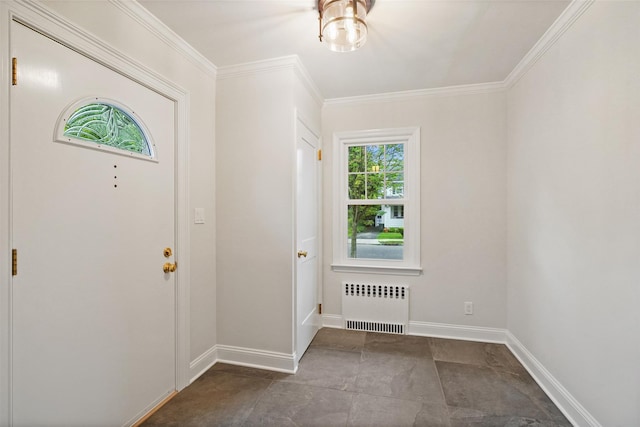 224 Leicester St, Port Chester, NY 10573 - entrance foyer with radiator heating unit, crown molding, and baseboards