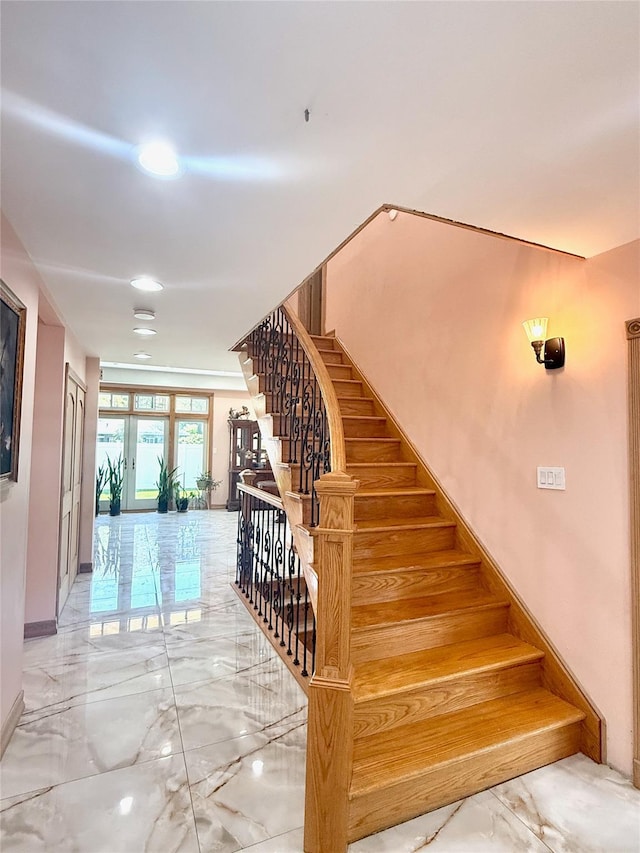 1601 Union Ave, Hewlett, NY 11557 - stairway featuring baseboards and marble finish floor