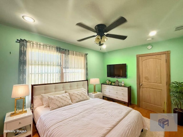 1601 Union Ave, Hewlett, NY 11557 - bedroom with wood finished floors, visible vents, recessed lighting, a ceiling fan, and baseboards