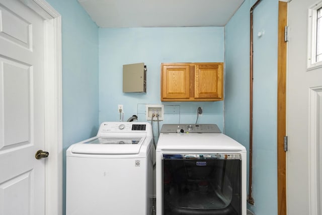 laundry room with washing machine and dryer and cabinet space