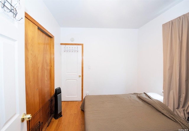 bedroom with a closet and light wood-type flooring