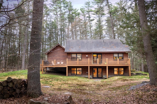 15 Chapin Trl, White Lake, NY 12720 - rear view of house with roof with shingles and a deck