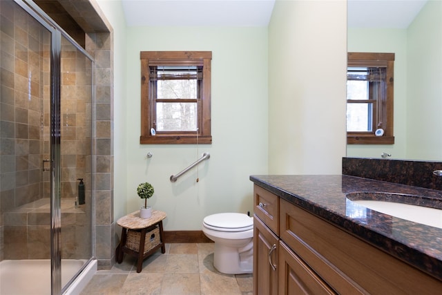 15 Chapin Trl, White Lake, NY 12720 - full bathroom with vanity, baseboards, a shower stall, and toilet