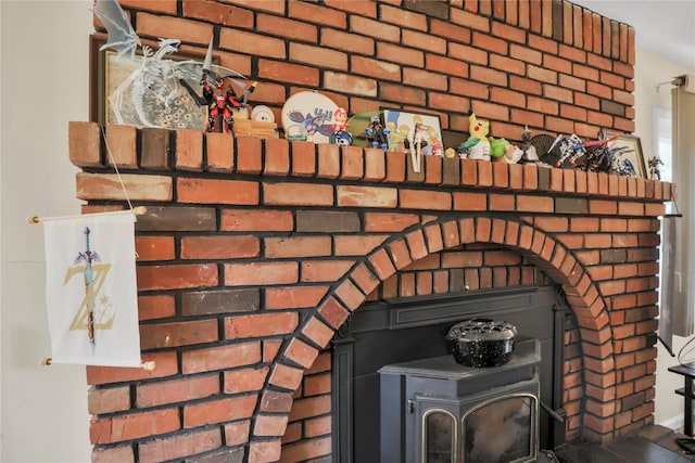 room details featuring a wood stove