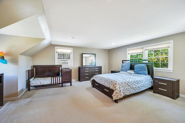 bedroom featuring baseboards, multiple windows, carpet floors, and recessed lighting