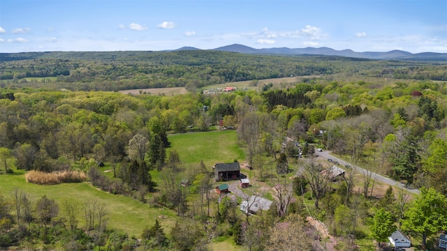 aerial view with a forest view and a mountain view