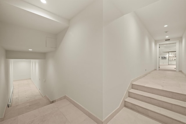 422 Hardscrabble Rd, North Salem, NY 10560 - hall with light tile patterned floors, visible vents, baseboards, a baseboard heating unit, and recessed lighting