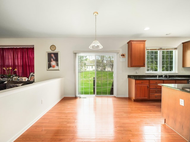 417 Vassar Pl, Fishkill, NY 12524 - kitchen featuring dark countertops, a healthy amount of sunlight, a sink, and light wood finished floors