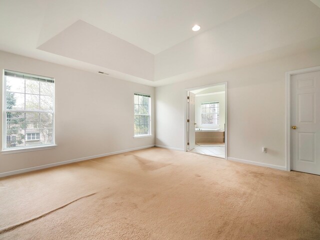 417 Vassar Pl, Fishkill, NY 12524 - unfurnished room featuring a tray ceiling, light colored carpet, baseboards, and recessed lighting