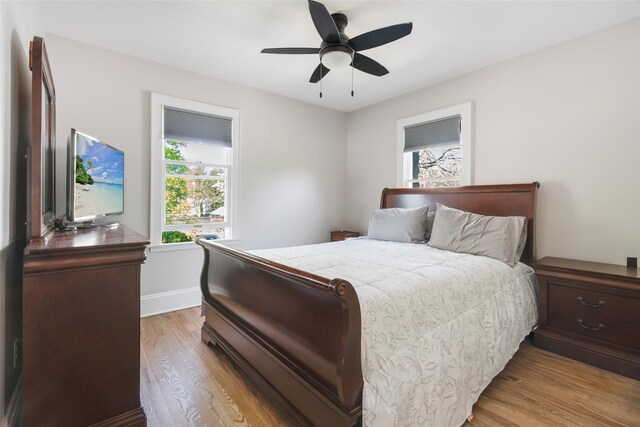 67 Arnett Rd, Rhinebeck, NY 12572 - bedroom featuring light wood-style flooring, baseboards, and a ceiling fan