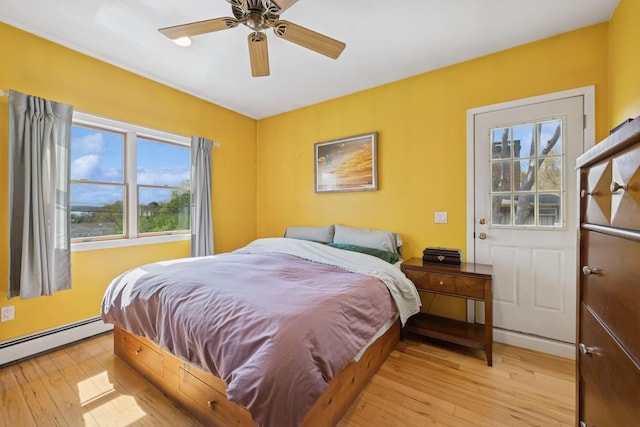 143 Tuthill Rd, Montauk, NY 11954 - bedroom with a ceiling fan, a baseboard radiator, and light wood-type flooring