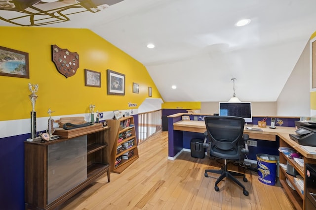 143 Tuthill Rd, Montauk, NY 11954 - office area with vaulted ceiling and wood finished floors