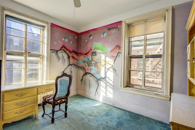 34-06 81st Unit 42, Jackson Heights, NY 11372 - office area with ceiling fan, carpet, and baseboards