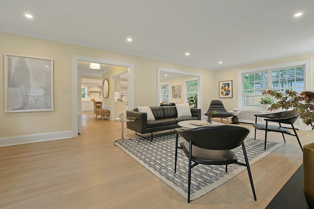 490 Bellwood Ave, Sleepy Hollow, NY 10591 - living area featuring light wood-style flooring, baseboards, crown molding, and recessed lighting